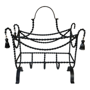 Vintage Twisted Iron Tassel Magazine Rack — Hollywood Regency Style