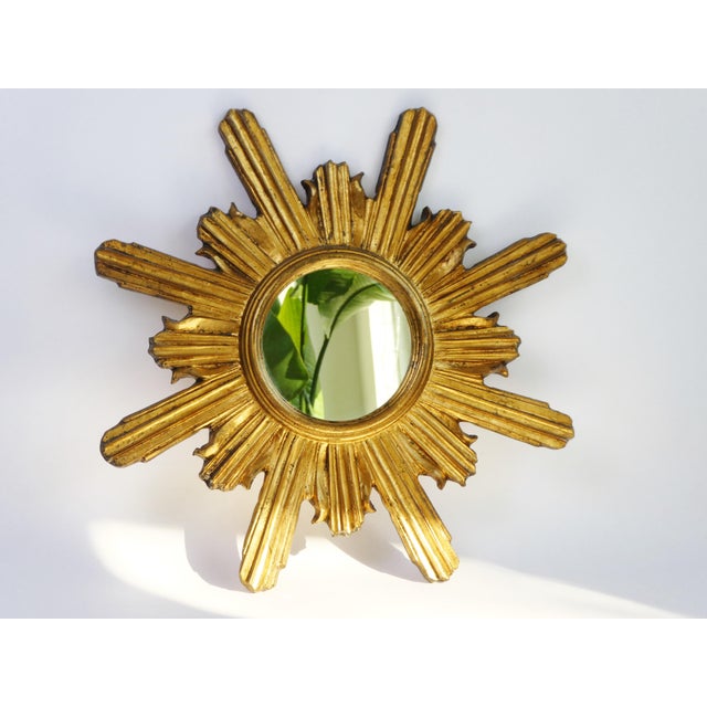 Large Mid-Century Hollywood Regency Gilt Sunburst Wall Mirror, 1960s For Sale - Image 6 of 11