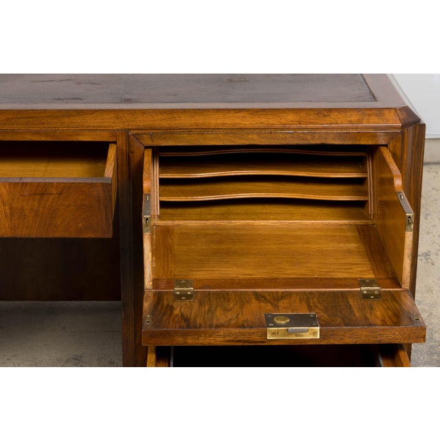 1930s French Art Deco Walnut Partner Desk With Leather Top For Sale In New York - Image 6 of 18