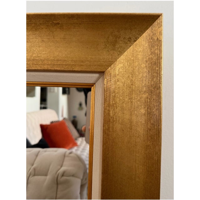 Wood Circa 1990 Custom Traditional Gilt Wood and Linen Art Frame Repurposed Into Wall Mirror For Sale - Image 7 of 11