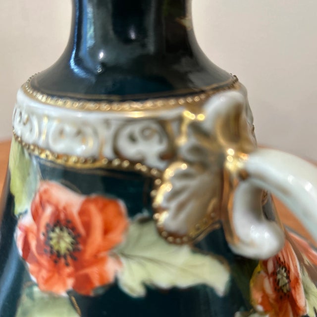 Antique Early Nippon Hand Made Porcelain Double Handle 3 Footed Hand Painted Vase For Sale - Image 12 of 13