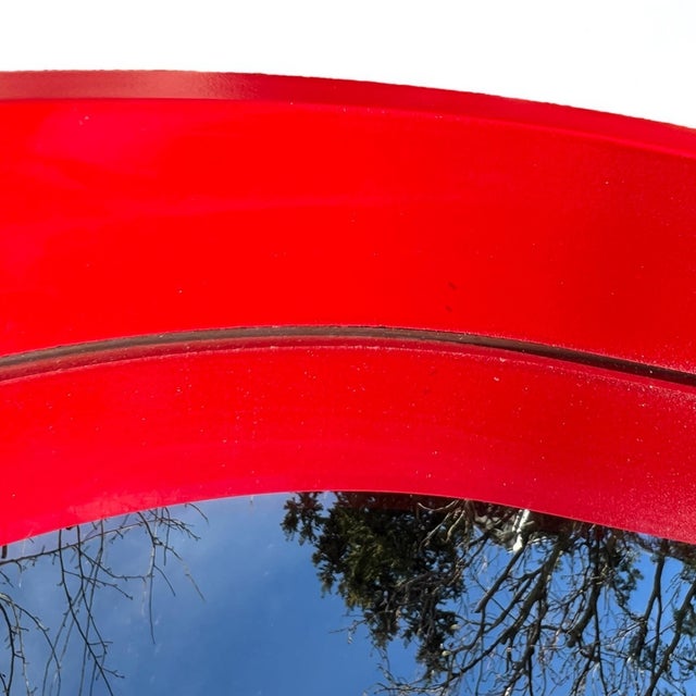 Large Mid-Century Modern Oval Wall Mirror with Red Lacquered Wood Frame, 1960s, in Very Good conditions. Designed 1960 to...