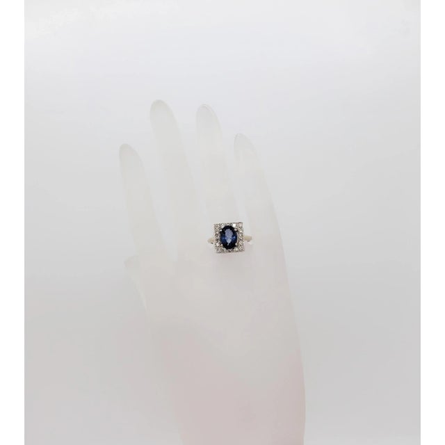 Contemporary Blue Spinel and Diamond Cocktail ring in 14k White Gold, size 6.75 For Sale - Image 3 of 6