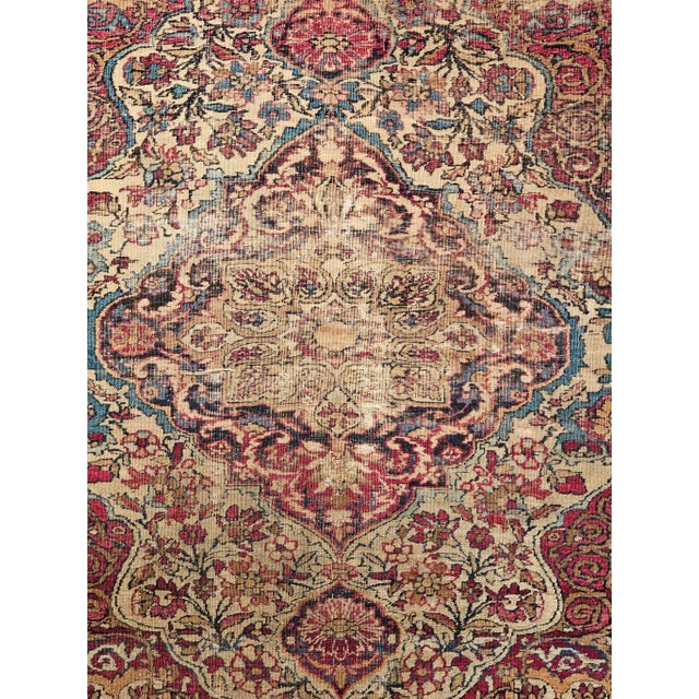 Ivory 19th-Century Persian Kerman Lavar Area Rug, Handwoven Floral Pattern, Ivory & Red, 4’ X 5’ For Sale - Image 8 of 12
