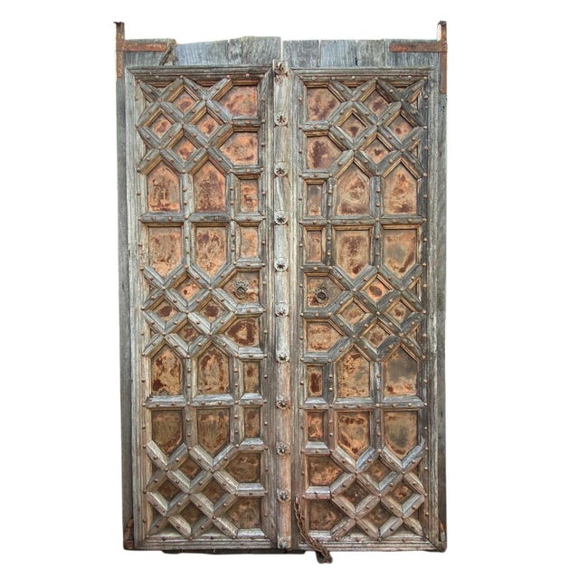Brown Antique Old Indian Wood & Iron Doors For Sale - Image 8 of 8
