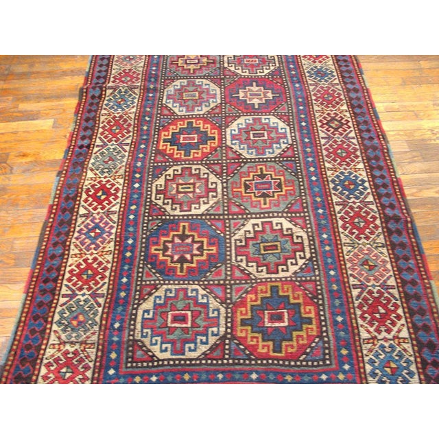 Tribal 1900s Multicolor Hexagonal Antique Caucasian Kazak Rug 4' X 9' Handknotted Wool Carpet For Sale - Image 3 of 5