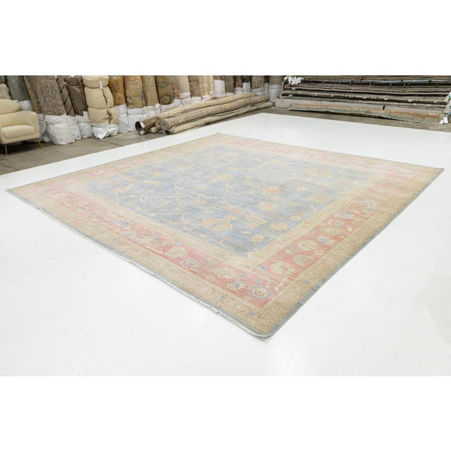 Modern Oushak Style Area Rug – Hand-Knotted Wool – Muted Blue, Soft Peach & Sand For Sale - Image 11 of 11