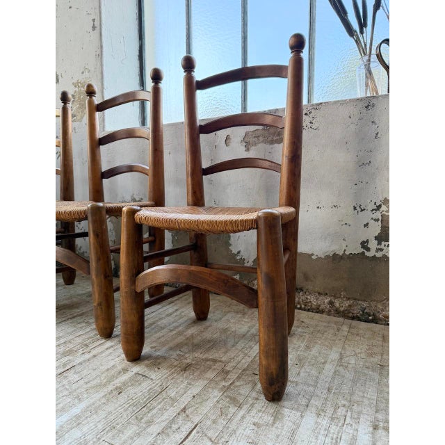 Oak and Straw Chairs by Dudouyt, 1940s, Set of 4 For Sale - Image 10 of 18
