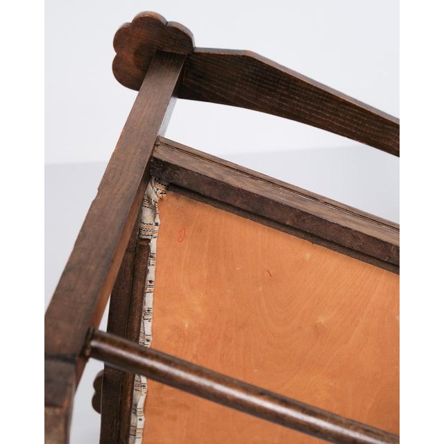 Antique Armchair in Oak with Striped Upholstery, 1930s For Sale - Image 9 of 10