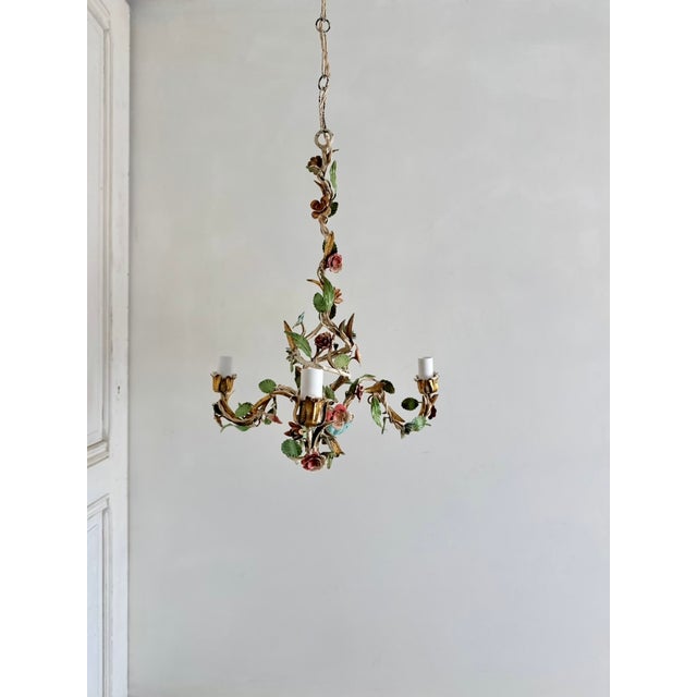 Italian Florentine Tole Chandelier, 1950s For Sale - Image 6 of 18