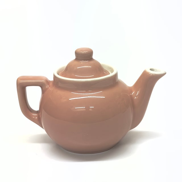 Vintage Peachy Pink Ceramic Teapot Curation - Group of 3 For Sale - Image 12 of 16