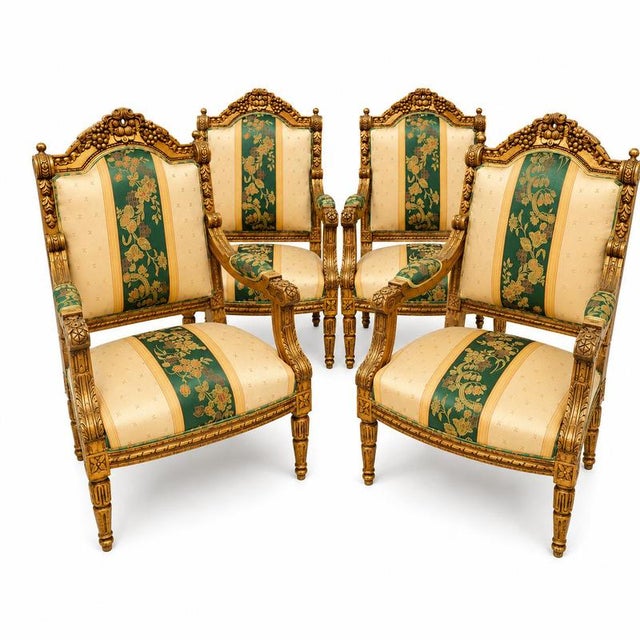 Large Louis XVI Gilded Fauteuils, Set of 4 For Sale - Image 5 of 9