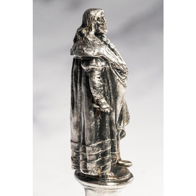 Neat Antique Art Nouveau Silver Gilt Bronze Albrecht Dürer Statue Miniature Desk Wax Seal For Sale - Image 10 of 15