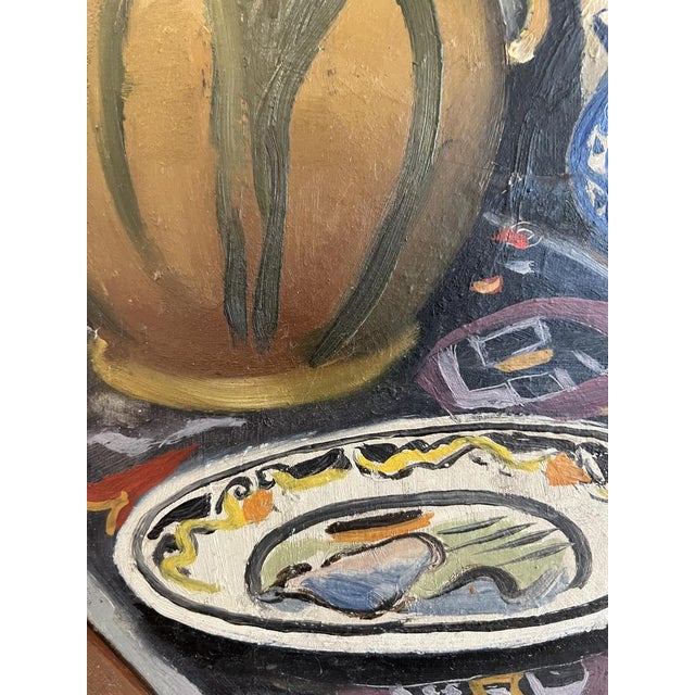 1920s Gabriel Edouard Haberjahn, Nature morte aux fleurs et poteries, 1923, Oil on Cardboard, Framed For Sale - Image 5 of 14