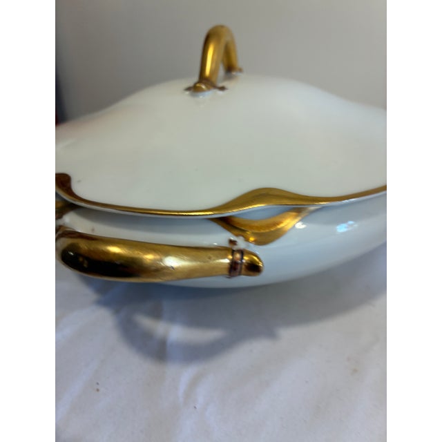 Ceramic Antique Haviland & Co. Limoges Covered Vegetable Tureen, Gold Handles, France For Sale - Image 7 of 14