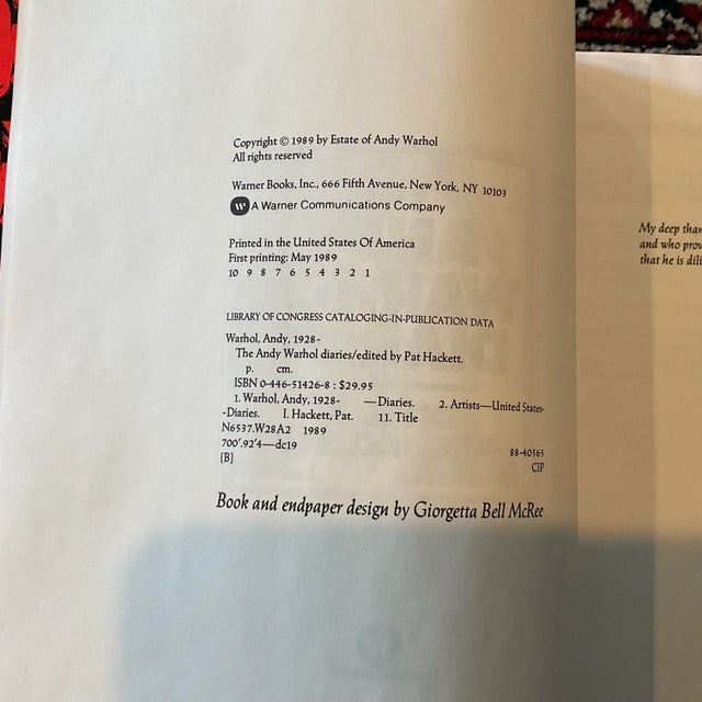 Hardcover Andy Warhol Diaries Condition: As New. Dust Jacket Condition: As New. 1st Edition. New York): Warner Books,...