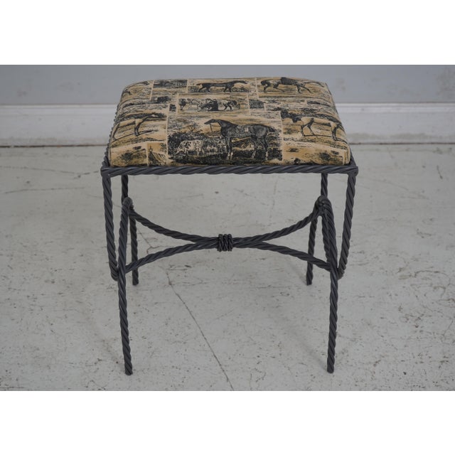 Traditional Pair Rope Twist Iron Horse Print Upholstered Benches For Sale - Image 3 of 12