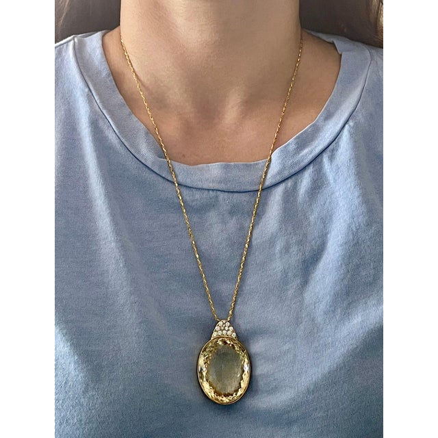 125 Carat Citrine & Diamond Pendent or Necklace 14 Karat Yellow Gold with Chain For Sale - Image 4 of 18