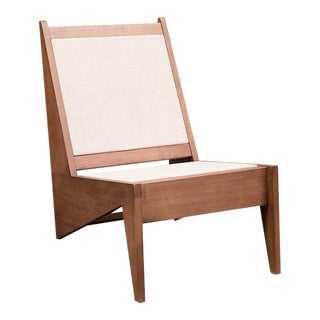 Vesta Hugo Walnut and Linen Lounge Chair For Sale