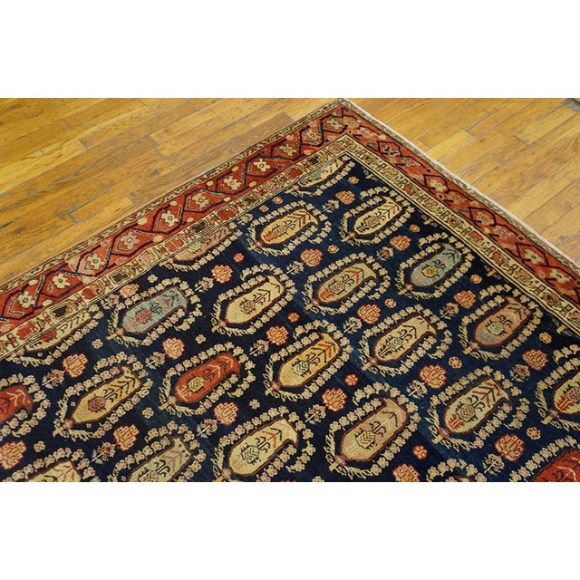 19th Century Charming Allover Design With Tinys Flowers on a Navy Background Color Antique Persian Gallery Rug For Sale - Image 5 of 7