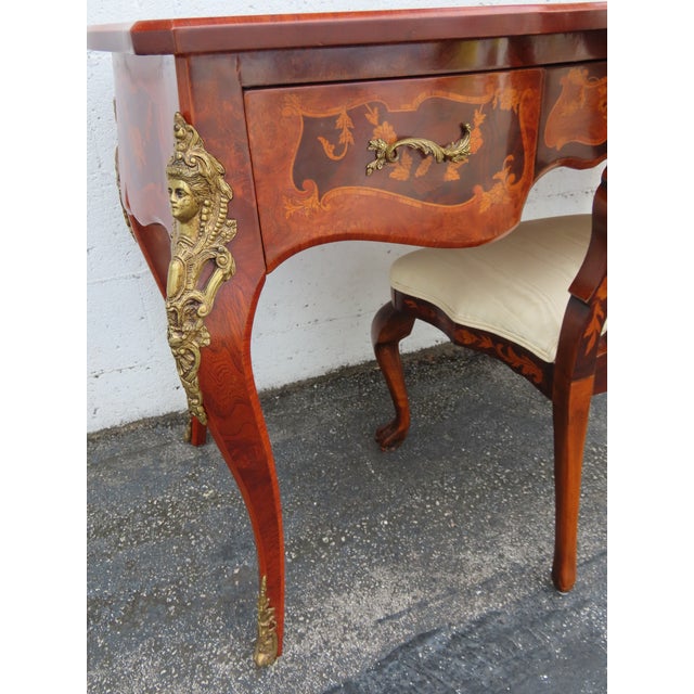 French Italian Inlay and Bronze Accent Desk and Chair 6340 For Sale - Image 16 of 18