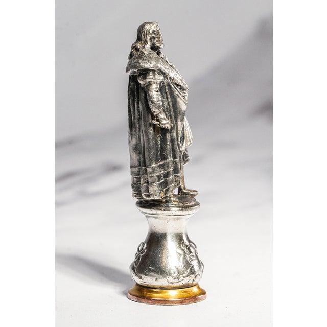 Neat Antique Art Nouveau Silver Gilt Bronze Albrecht Dürer Statue Miniature Desk Wax Seal For Sale - Image 9 of 15