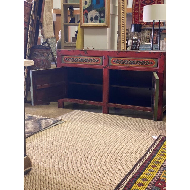 Paint Painted Chinese Sideboard W 2 Drawers and Doors For Sale - Image 7 of 13