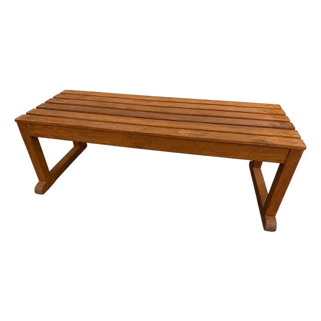 Late 20th Century Barlow Tyrie English Teak Garden Bench With Slatted Top For Sale