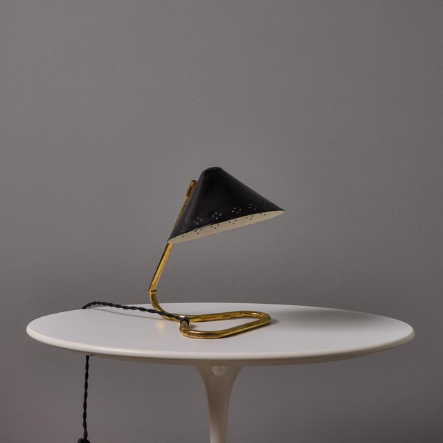 Black 1950s Erik Warna 'Gk14' Black and Brass Perforated Shade Table Lamp For Sale - Image 8 of 18
