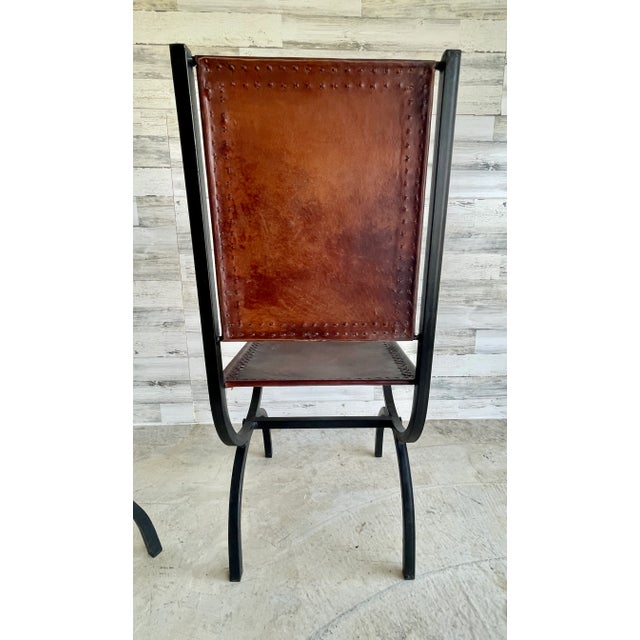 Spanish Style Iron and Leather Side Chairs For Sale - Image 11 of 12