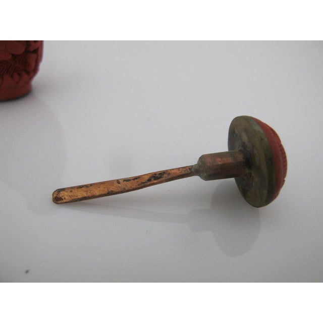 Chinese Carved Red Cinnabar Flower & Geometric Lacquer Snuff Bottle For Sale - Image 9 of 11