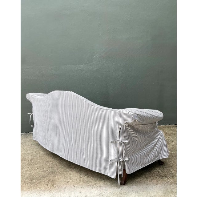 Late 20th Century Vintage Hickory Chair Tie Back Slipcovered Camelback Sofa For Sale - Image 5 of 13
