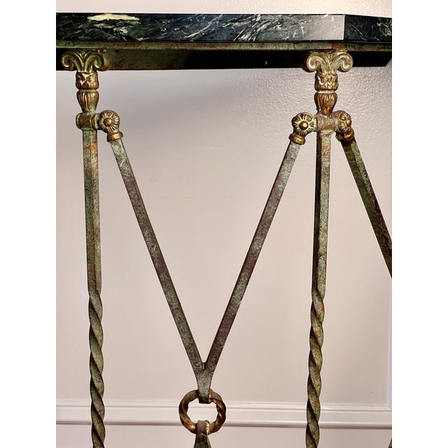 1920s Oscar Bach Attributed Iron Console and Beveled Mirror Set With Marble Top For Sale - Image 9 of 17