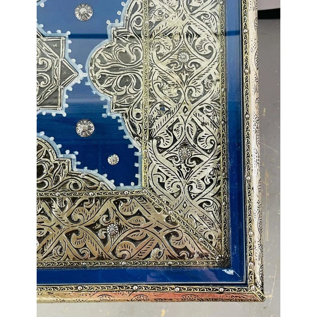 Boho Chic Style Moroccan Blue & Silver Rectangular Side or End Table, Pair For Sale - Image 10 of 13