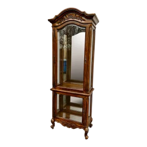 1980s Vintage French Provincial-Style Carved Oak Lighted Curio