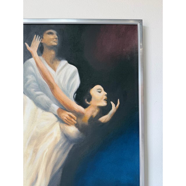 Metal 1980’s William Walk Ballet Dancers Oil on Canvas Painting – Chrome Aluminum Framed For Sale - Image 7 of 12