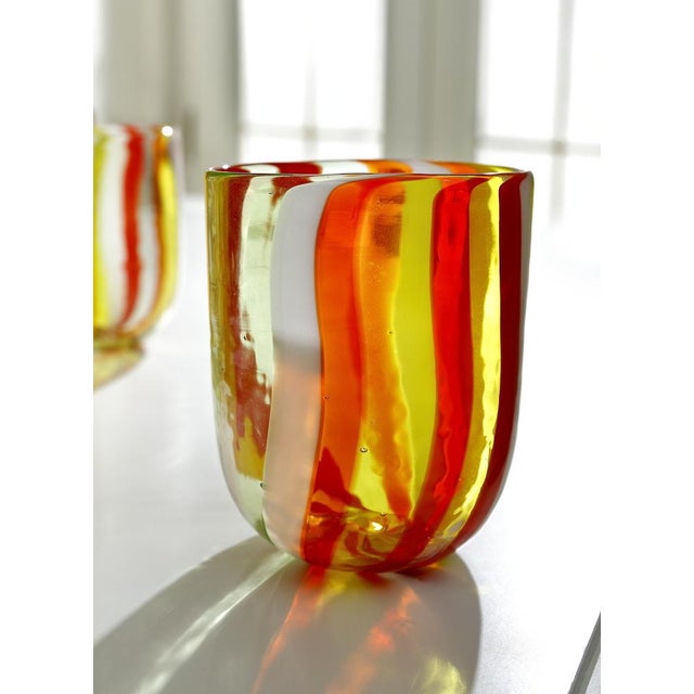 Astonishing drinking set in colored Murano canes made by Angelo Ballarin for Ribes Studio.Scaramacaii glasses are made of...