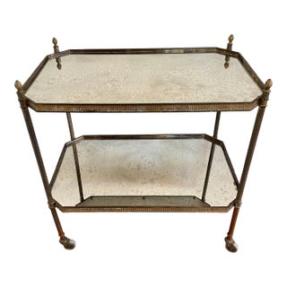 1960s Neoclassical Style Brass and Glass Bar Cart For Sale
