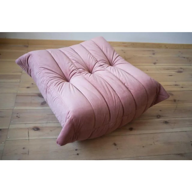 Set of Pink Pearl Velvet Togo Pouf and 2-Seat Sofa by Michel Ducaroy for Ligne Roset For Sale - Image 10 of 14