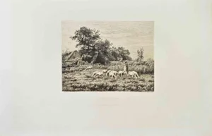 Jean-Ferdinand Chaigneau, Le Petit Troupeau, Etching, 1870s