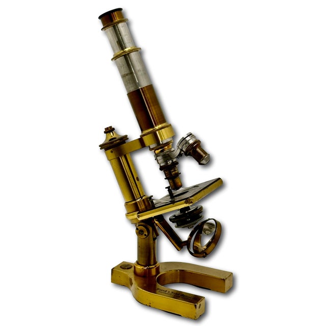 Metal Fine Quality Authentic Antique Solid Brass Doctors Microscope by Bausch & Lomb Optical Co. New York Circa 1894 For Sale - Image 7 of 18