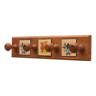 Vintage Hand-Painted Ceramic and Wood Coat Rack by Diaz Costa, 1960s For Sale
