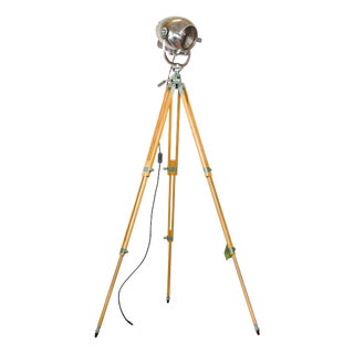 Electric Patt 123 Theater Spotlight Floor Lamp on Wooden Berlebach Tripod from Strand, 1950s For Sale