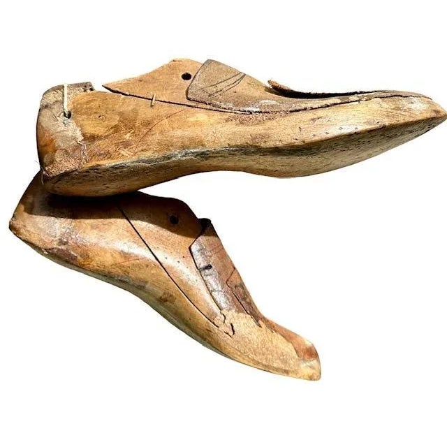1920s Pair of 1920s Wood Shoe Molds With Applied Leather, European Size 42 For Sale - Image 5 of 8