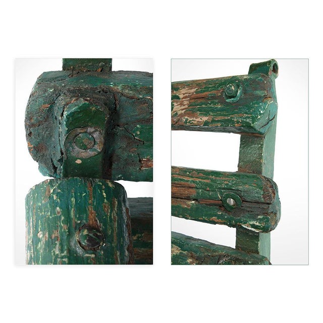 Green Patina Wooden Bench For Sale - Image 4 of 6