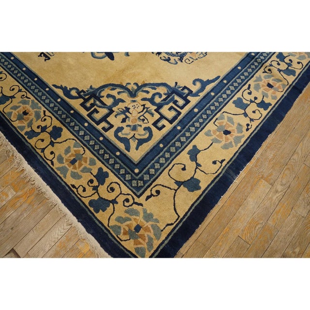 1900s Beige Field Classic Greek Key Dragon Antique Chinese Peking Room Size Rug For Sale In New York - Image 6 of 10