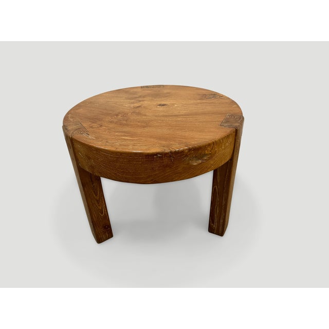 Andrianna Shamaris Natural Teak Wood Round Side Table For Sale - Image 17 of 18