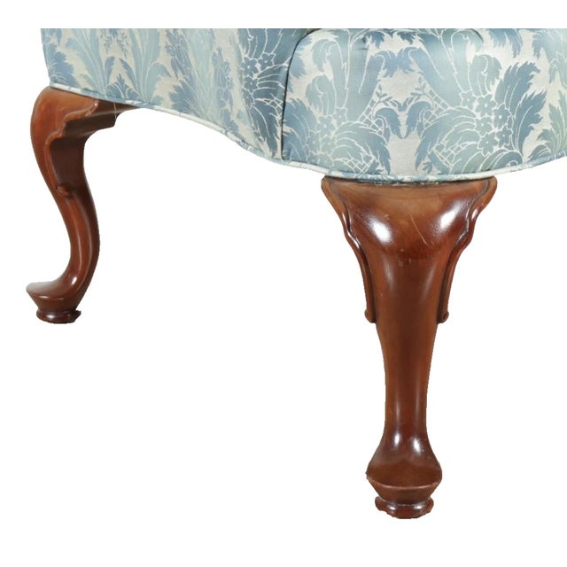 Mid 20th Century Southwood Philadelphia Queen Anne Style Mahogany Wing Blue Damask Fabric For Sale In Cleveland - Image 6 of 6