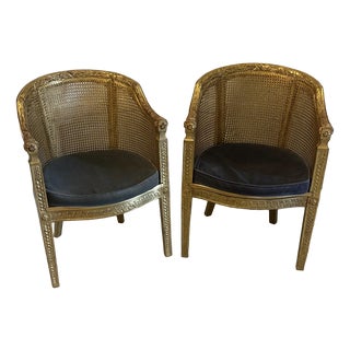 Antique French Giltwood Bergere Armchairs, 1860, Set of 2 For Sale
