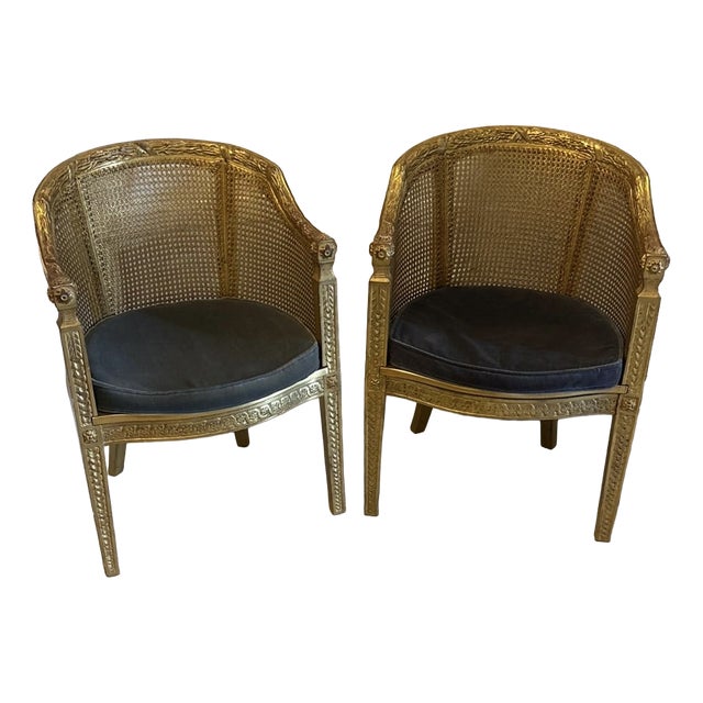 Antique French Giltwood Bergere Armchairs, 1860, Set of 2 For Sale